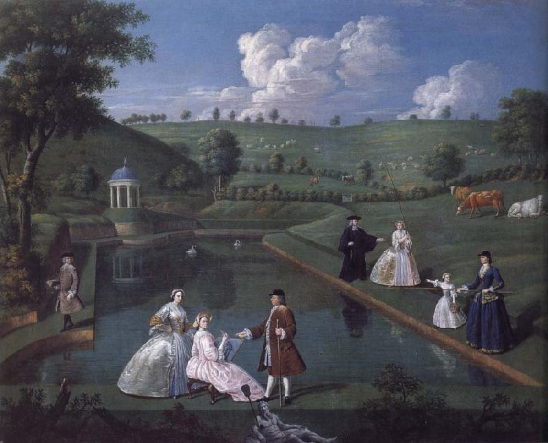 Edward Haytley The Brockman Family and Friends at Beachborough Manor the Temple Pond looking towards the Rotunda France oil painting art